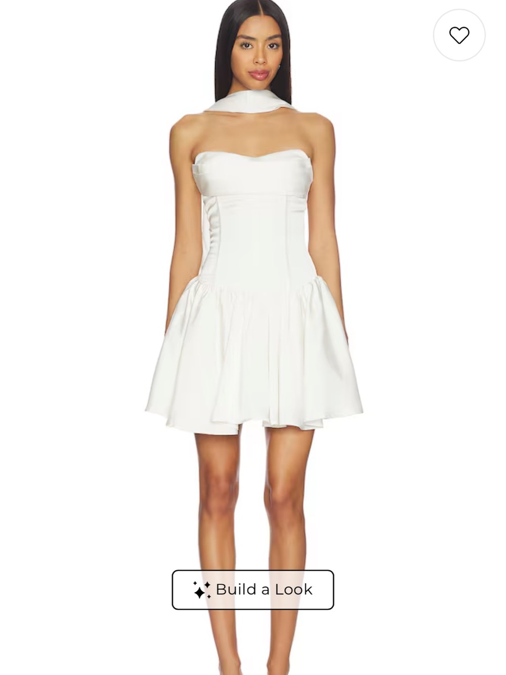 Strapless White Fit-and-Flare Mini Dress with Neck Scarf